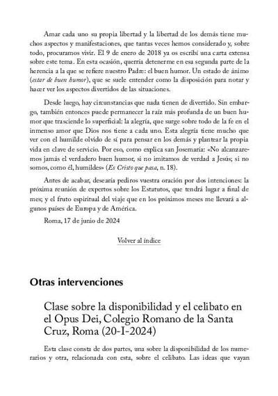 Clase sobre la disponibilidad y el celibato en el Opus Dei, Colegio Romano de la Santa Cruz, Roma (20-I-2024). [Artículo de revista]