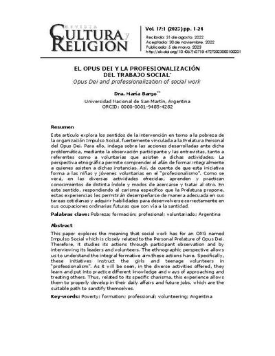 El Opus Dei y la profesionalización del trabajo social. [Journal Article]