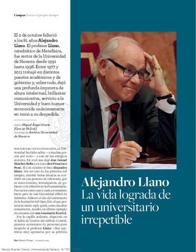 Alejandro Llano: La vida lograda de un universitario irrepetible. [Artículo de revista]