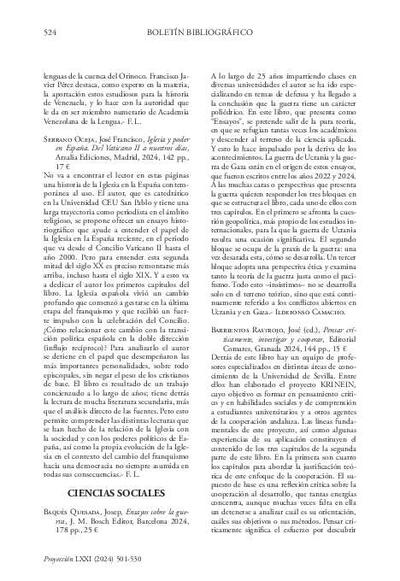 [Recensión sobre: Iglesia y poder en España: Del Vaticano II a nuestros días]. [Journal Article]