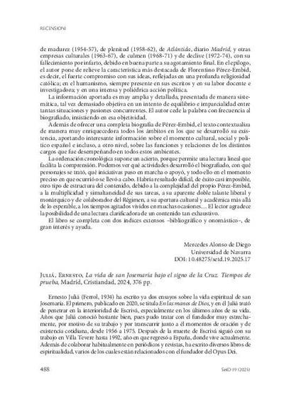 [Recensión sobre: La vida de san Josemaría bajo el signo de la Cruz. Tiempos de prueba]. [Journal Article]