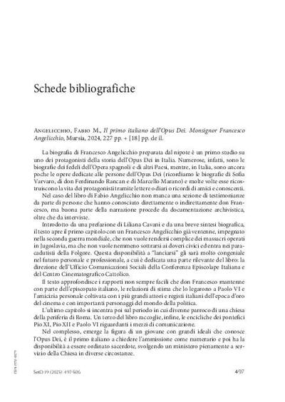 [Recensión sobre: Il primo italiano dell’Opus Dei. Monsignor Francesco Angelicchio]. [Journal Article]