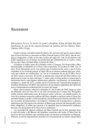 [Recensión sobre: Te serviré. Fe, poder y disciplina: el plan del Opus Dei para beneficiarse de una de las mayores fortunas de América del Sur]. [Artículo de revista]