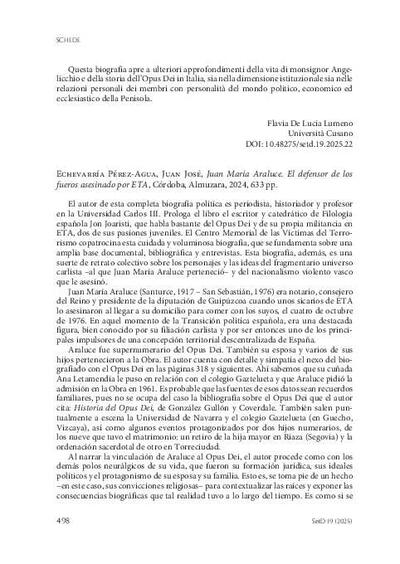[Recensión sobre: Juan María Araluce. El defensor de los fueros asesinado por ETA]. [Journal Article]