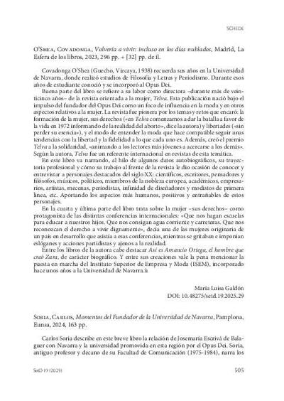 [Recensión sobre: Momentos del Fundador de la Universidad de Navarra]. [Journal Article]