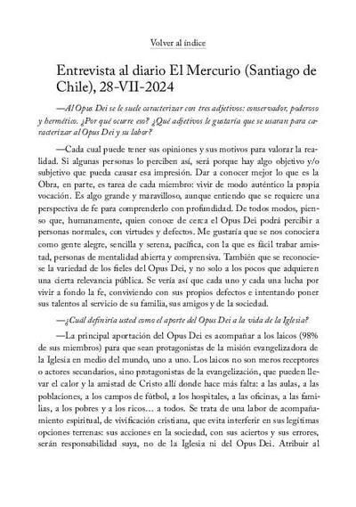 Entrevista al diario El Mercurio (Santiago de Chile), 28-VII-2024. [Journal Article]