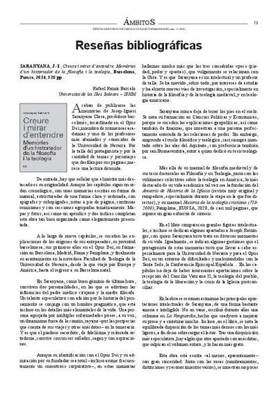 [Recensión sobre: Creure i mirar d’entendre. Memòries d’un historiador de la filosofia i la teologia]. [Journal Article]