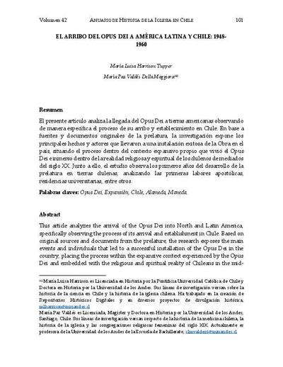 El arribo del Opus Dei a Am&eacute;rica Latina y Chile : 1948-1960. [Art&iacute;culo de revista]